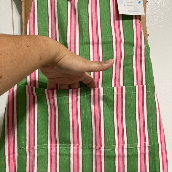 Emi Burke Candy Stripe Pink Green White Child's Apron 25" T x 20" W - Picture 4 of 14